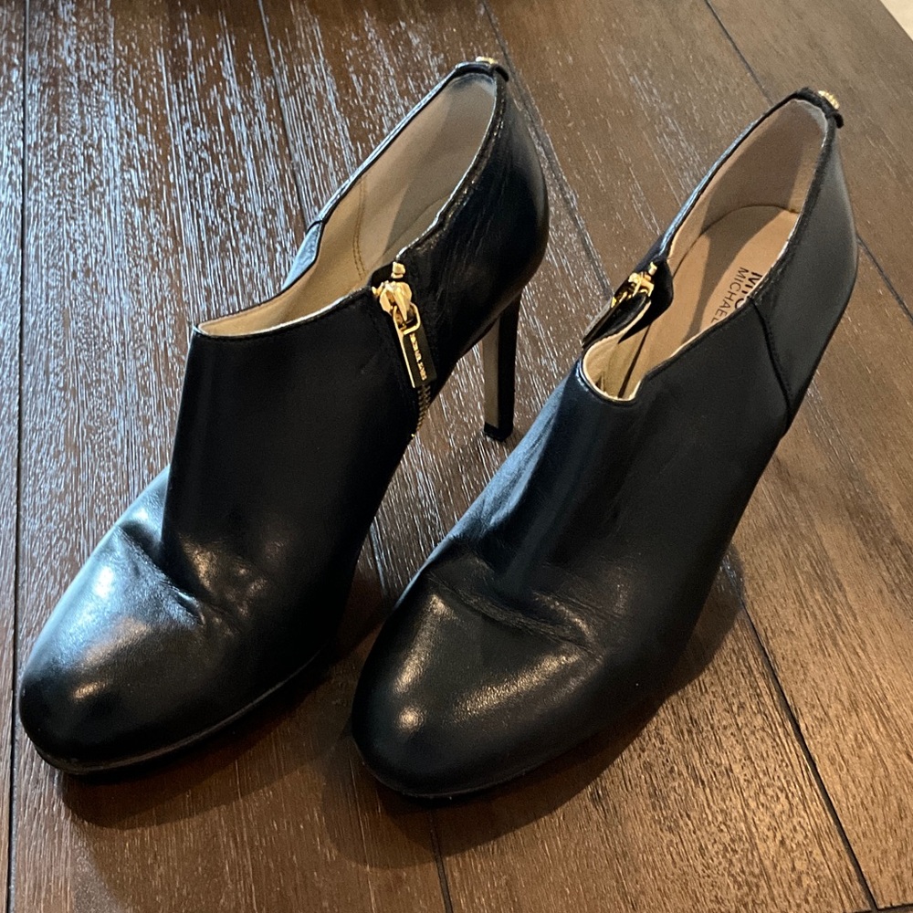 Michael Kors Black Heeled Boots with Gold Zipper